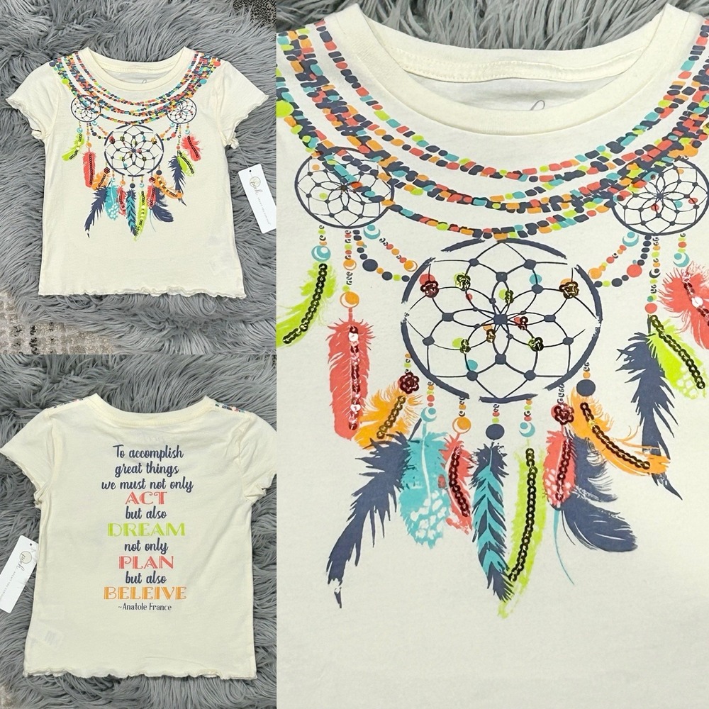 Peek Girls 3T Ivory Native American Dreamcatcher Sequin Embellished Shirt NWT